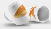 Mok Goudvis - witte achtergrond - cadeau tip - Goldfish- beker 330 ml - vissen