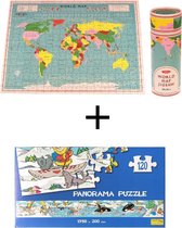 Wereld Puzzel in Cilinder (300 Stukjes) & Panorama Puzzel (120 Stukjes) | Educatieve Puzzels | Voor Jong en Oud