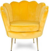 Fauteuil fluwelen schelp gestoffeerd op gouden metalen poten F101 geel