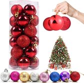 Kerstballen | Kerstversiering | Rood | Kerstdecoratie | Decoratieve Ballen | 24 Stuks | 3 Soorten | PVC