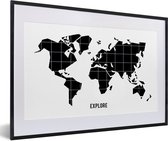 Fotolijst incl. Poster - Wereldkaart - Trendy - Zwart - 60x40 cm - Posterlijst