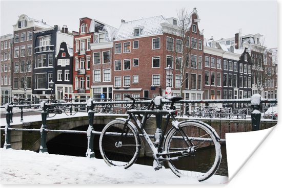Poster Amsterdam couvert de neige 180x120 cm - Tirage photo sur Poster (décoration murale salon / chambre) / Poster Villes XXL / Groot format!