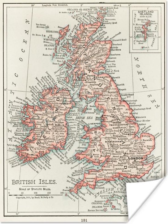 Poster Kaart - Retro - Engeland