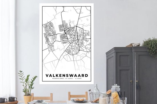 Poster Carte - Valkenswaard - Zwart - Wit - 120x180 cm XXL