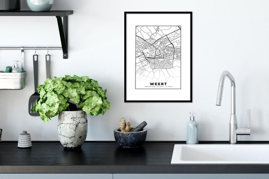 Poster in lijst - Fotolijst 30x40 cm - Posters - Kaart - Weert - Zwart - Wit - Posterlijst zwart - Decoratie - Wanddecoratie woonkamer - Muurdecoratie slaapkamer