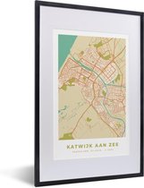 Fotolijst incl. Poster - Plattegrond - Katwijk aan Zee - Vintage - 40x60 cm - Posterlijst - Stadskaart
