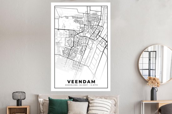 Poster Carte - Veendam - Zwart - Wit - 120x180 cm XXL