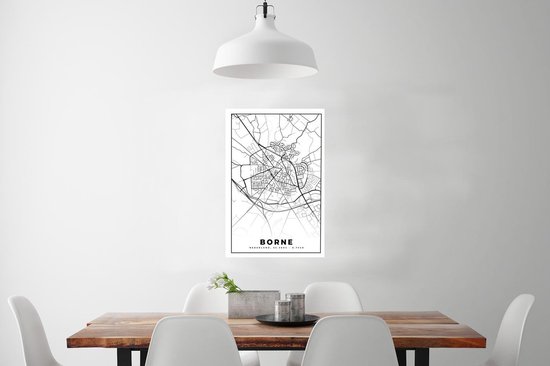 Affiche Carte - Borne - Zwart - Wit - 40x60 cm