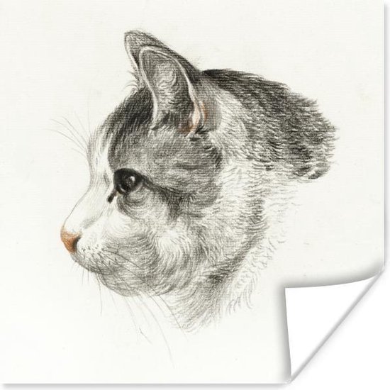 Poster Kop van een kat, naar links - schilderij van Jean Bernard - 50x50 cm