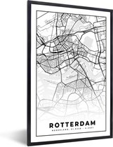 Fotolijst incl. Poster - Kaart - Rotterdam - Zwart - Wit - 40x60 cm - Posterlijst