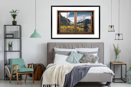 Cadre photo avec affiche - Vue à travers - Neige - Berg - 120x80 cm - Cadre pour affiche