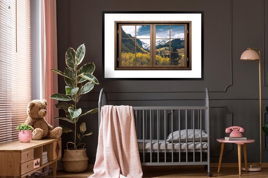 Cadre photo avec affiche - Vue à travers - Neige - Berg - 120x80 cm - Cadre pour affiche
