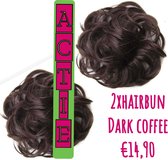 2x hairbun Dark Coffee SPAREN haarstuk crunchie hair extensions 45gram knotje
