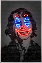 JUNIQE - Poster met kunststof lijst Neon Joker -60x90 /Grijs & Rood