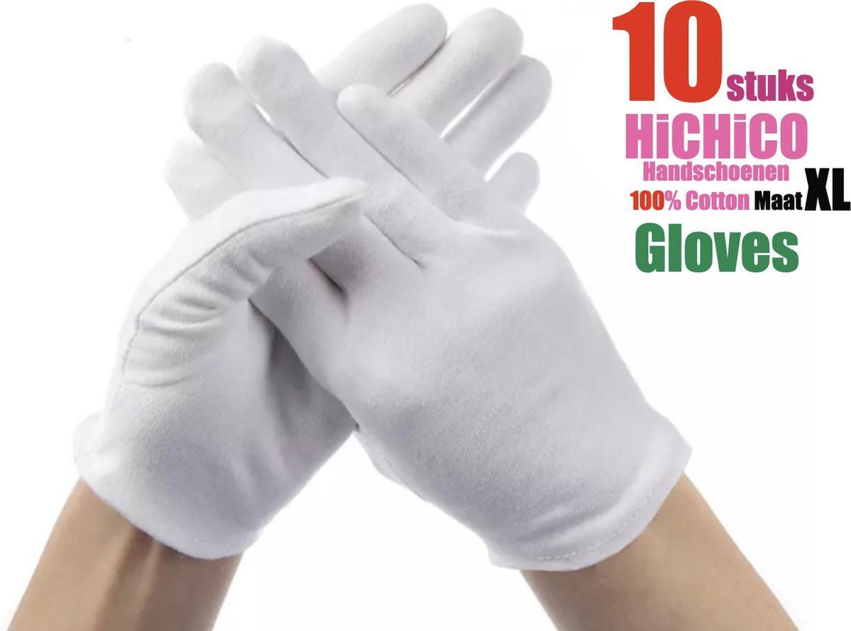 10 Stuks, 5 paar Witte katoenen Handschoen – 10PCS White Gloves 5 Pairs Soft Cotton Gloves Coin Jewelry Silver Inspection Gloves Stretchable Lining Glove - Handschoenen 100%  Cotton Maat XL