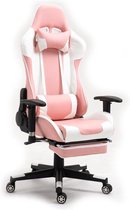 Luxe gamestoel - Pink Edition - Game stoel - Met voetsteun - Ergonomisch - Bureaustoel - E-Sports - Verstelbaar- Racing - Gaming Chair - Wit / Roze