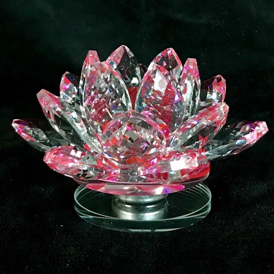 Fleur de lotus en cristal sur platine de luxe couleurs roses de qualité supérieure 15x8x15cm fait à la main Véritable artisanat.