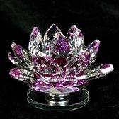 Fleur de lotus en cristal sur platine de luxe couleurs violettes de qualité supérieure 14x7x14cm fait à la main Véritable artisanat.