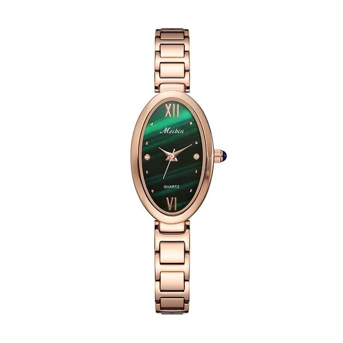 Longbo - Meibin - Dames Horloge - Rosé/Groen - Ovaal - 34*21.5mm