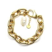 Armband Baroque Pearl Anchor Chain Goud | 18 karaat gouden plating | Metaal | Schakelarmband - 19 cm + 3 cm extra | Buddha Ibiza