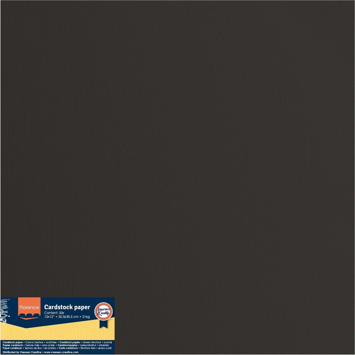 Florence Karton - Zwart - 305x305mm - Ruwe textuur - 216g
