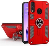 Koolstofvezelpatroon PC + TPU-beschermhoes met ringhouder voor OPPO A31 / A8 (rood)