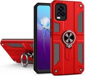 Koolstofvezelpatroon PC + TPU-beschermhoes met ringhouder voor vivo V20 (rood)