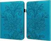 Voor Amazon Kindle Fire HD 10 2021/HD 10 Plus 2021 Kant Bloem Embossing Patroon Horizontale Flip Lederen Case met Houder & Kaartsleuven & Portemonnee & Fotolijst (Blauw)