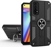 Koolstofvezelpatroon PC + TPU-beschermhoes met ringhouder voor OPPO Realme 7 (zwart)