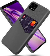 Voor Google Pixel 4 XL Doek Textuur PC + PU lederen achterkant Schokbestendige hoes met kaartsleuf (grijs)