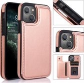 Dubbele gesp schokbestendige PU-beschermhoes met kaartsleuven en houder voor iPhone 13 Pro (roségoud)