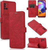 Duwvenster dubbele gesp PU + siliconen horizontale flip lederen tas met houder en kaartsleuf voor Samsung Galaxy A31 (rood)