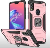 Voor Asus Zenfone Max Pro (M2) ZB631KL Magnetische Armor Schokbestendig TPU + PC Case met Metalen Ring Houder (Rose Gold)