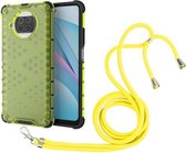 Voor Xiaomi Mi 10T Lite 5G Schokbestendige Honingraat PC + TPU Case met Nekkoord (Groen)