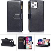 Multifunctionele Crazy Horse Textuur Horizontale Flip Leren Case met 9 Kaartsleuf & Houder & Rits Portemonnee & Lanyard Voor iPhone 13 Pro Max (Zwart)