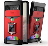 Voor Google Pixel 6 Pro Sliding Camera Cover Design PC + TPU Shockproof Case met Ring Holder & Card Slot (Rood)