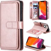 Multifunctionele magnetische koperen gesp horizontale flip effen kleur lederen tas met 10 kaartsleuven & portemonnee & houder & fotolijst voor iPhone 13 Pro Max (rosé goud)