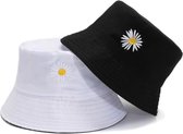Bucket hat – Bloem - 2 in 1 - Dames - Heren - Zonnehoedje - Vissershoedje - Zwart - Wit/Zwart