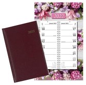 Brepols Bureau Agenda 2022 - Saturnus - 1d/1p - Bordeaux + Omleg-weekkalender 2022 - Week begint op Maandag - Bloemen-roze