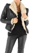 Bikerjas met Faux Fur, PU Jas met Imitatie Bont, Bikerjas Zwart