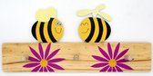 Homium kinderkapstok Bijen en bloemen - Hout - 3 Haakjes - Incl. bevestigingsmateriaal - kapstok kinderen - Decoratie Kinderkamer - Wandkapstok