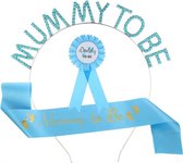 3-delige Babyshower set met Sjerp en diadeem Mummy to Be blauw en rozet Daddy to be - babyshower - genderreveal -zwanger - sjerp