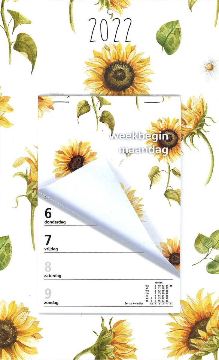 MGPcards - Week Scheurkalender 2022 - Week begint op Maandag - Zonnebloemen - Geel