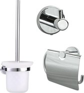 Diamond Line Rondo - Toilet Set - Chroom - Toiletrolhouder - Toiletborstel met Houder - Jashaak