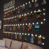 LED Fotoclip | 10 Meter | 100 LEDS | 60 Klemmen | Lichtketting | Batterij | Wanddecoratie | Kerstversiering