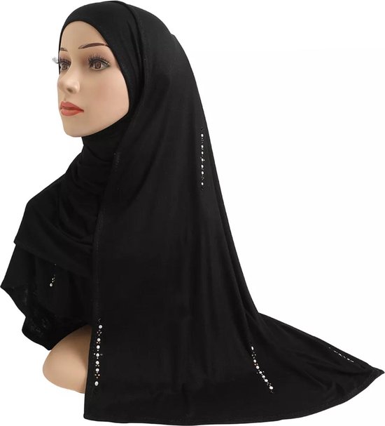 Zwarte hoofddoek met stenen, mooie hijab.