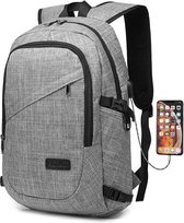 Kono Backpack - Sac pour ordinateur portable 15 6 pouces - Sac à dos pour homme / femme - Cartable avec port USB - Sac pour l' École, le travail et les Voyages - Grijs (E6715 GY)
