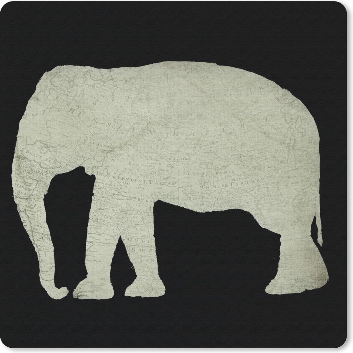 Muismat 20x20 cm - Mousepad Olifant - Kaart - Vintage - Muismatten