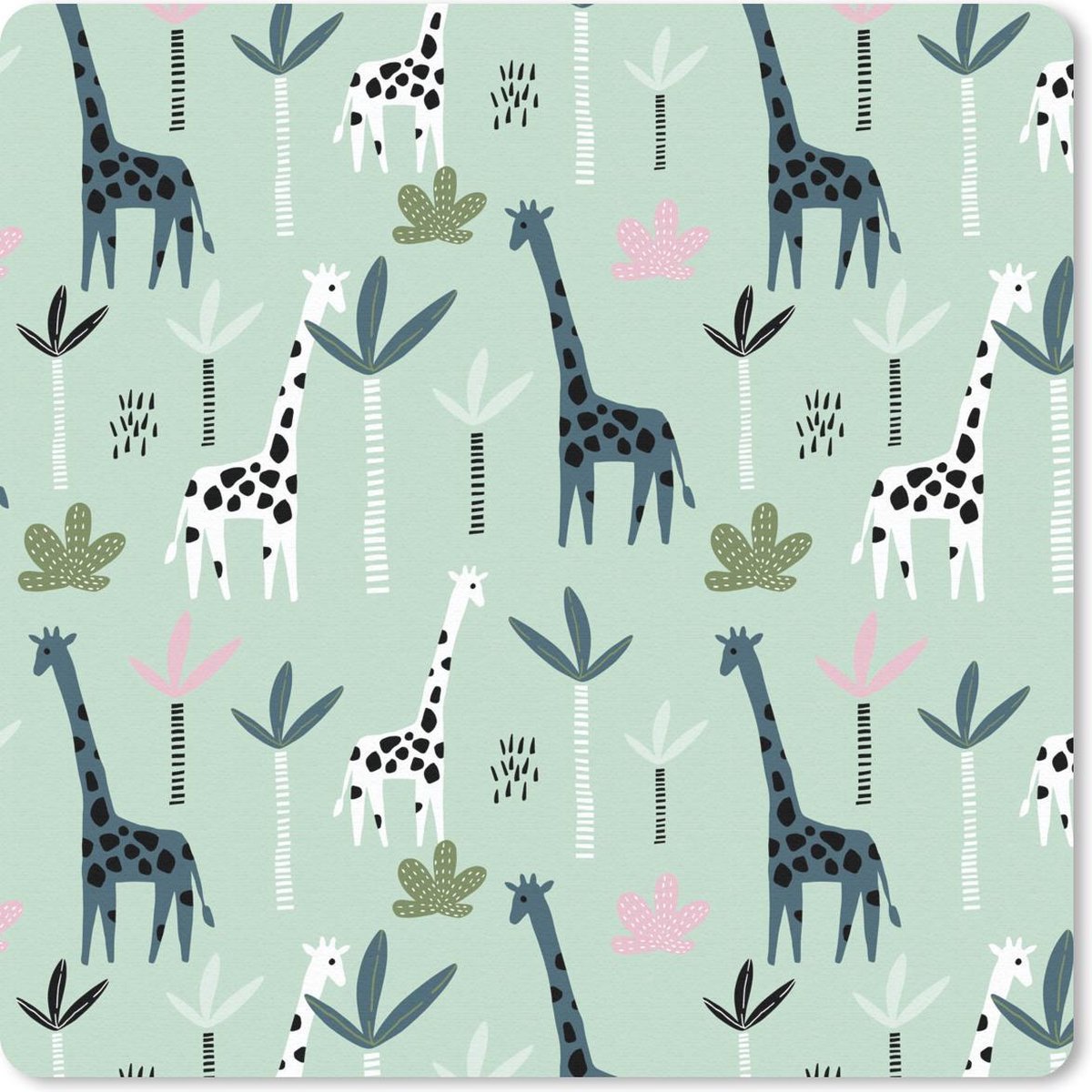 Muismat 20x20 cm - Mousepad Jungle - Giraffe - Palmboom - Muismatten
