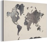 Wanddecoratie Metaal - Aluminium Schilderij Industrieel - Wereldkaart - Hout - Grijs - 150x100 cm - Dibond - Foto op aluminium - Industriële muurdecoratie - Voor de woonkamer/slaapkamer